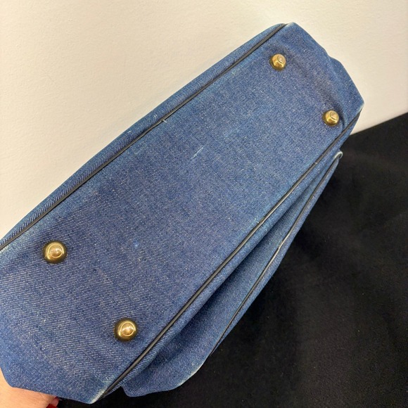 Vintage BOYT Carry On Bag Luggage Blue Denim Canvas Red Strap Travel Iowa Falls - Picture 10 of 14